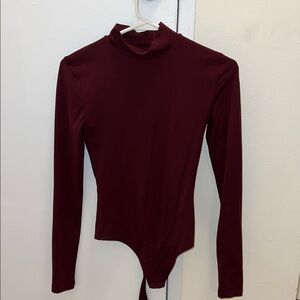 Aritzia Burgundy Long Sleeve Bodysuit